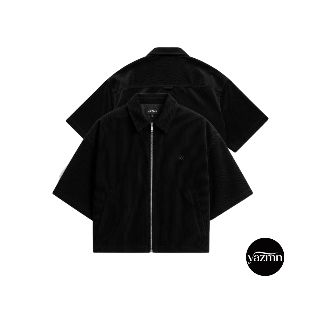 YAZMN black workshirt front and back product view