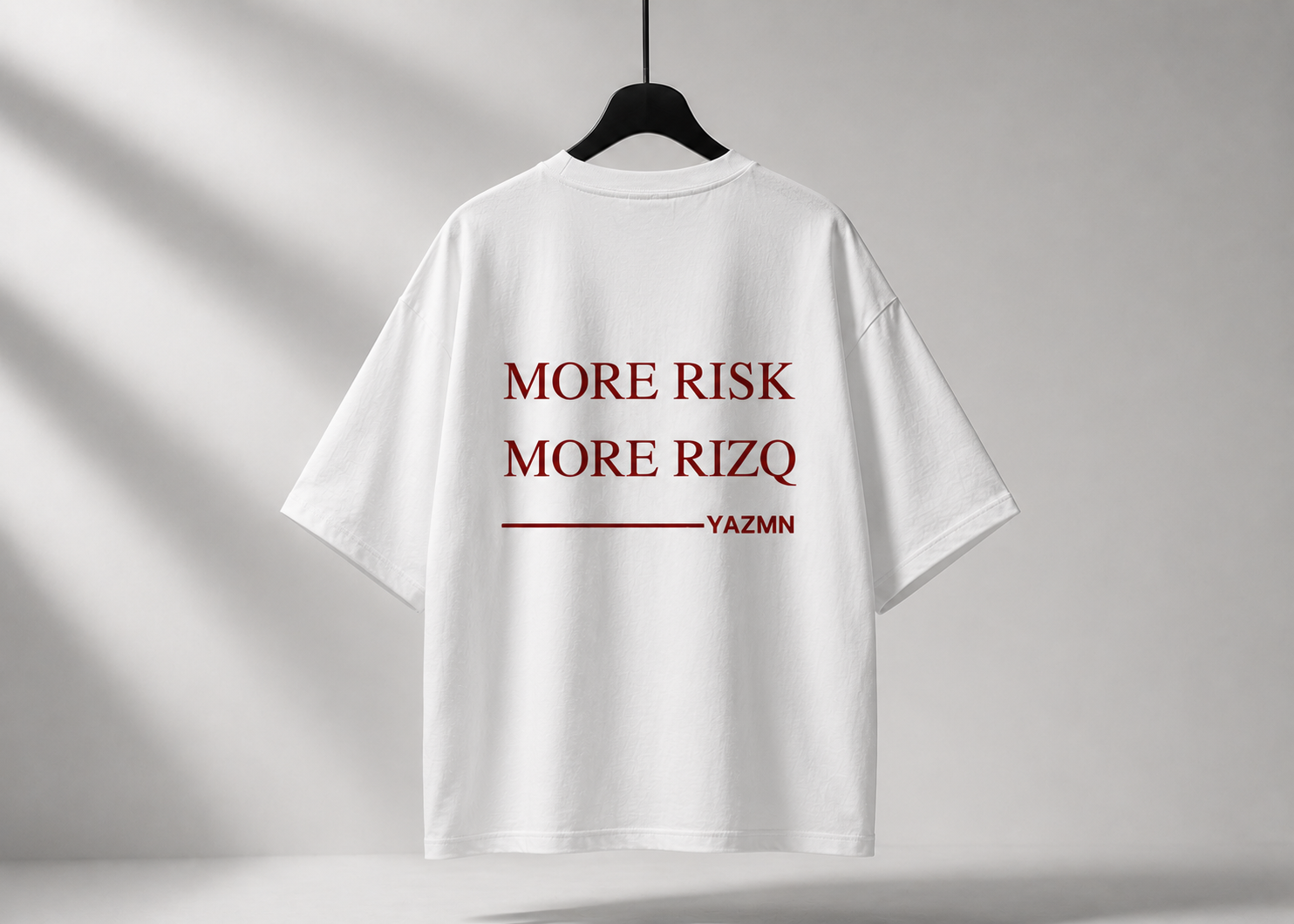 YAZMN More Risk More Rizq white t-shirt back view